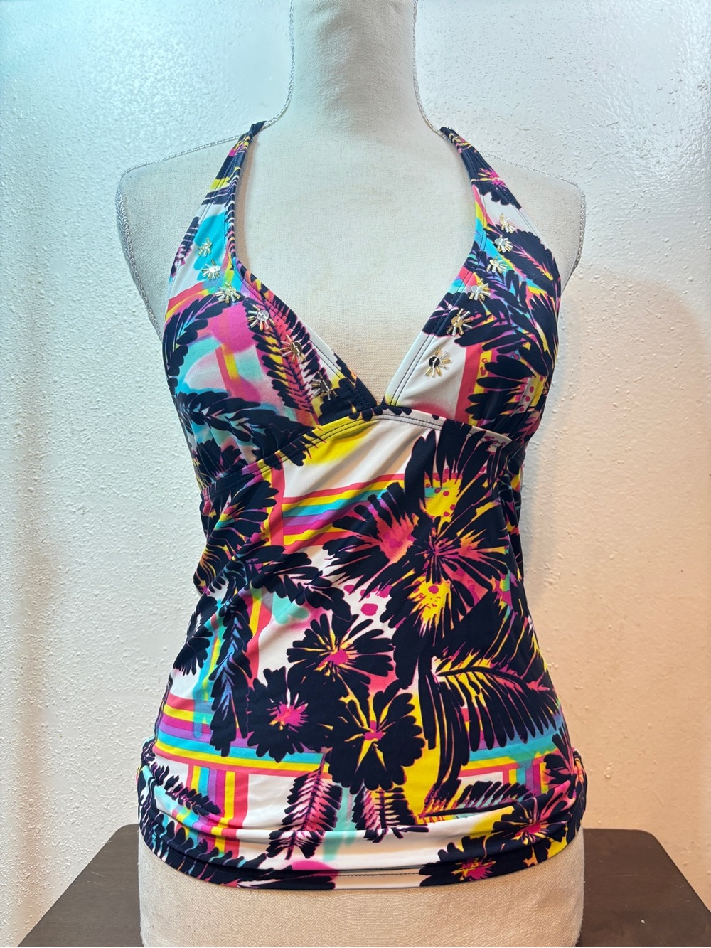 Mudd Multicolor Tropical Halter Tankini Top